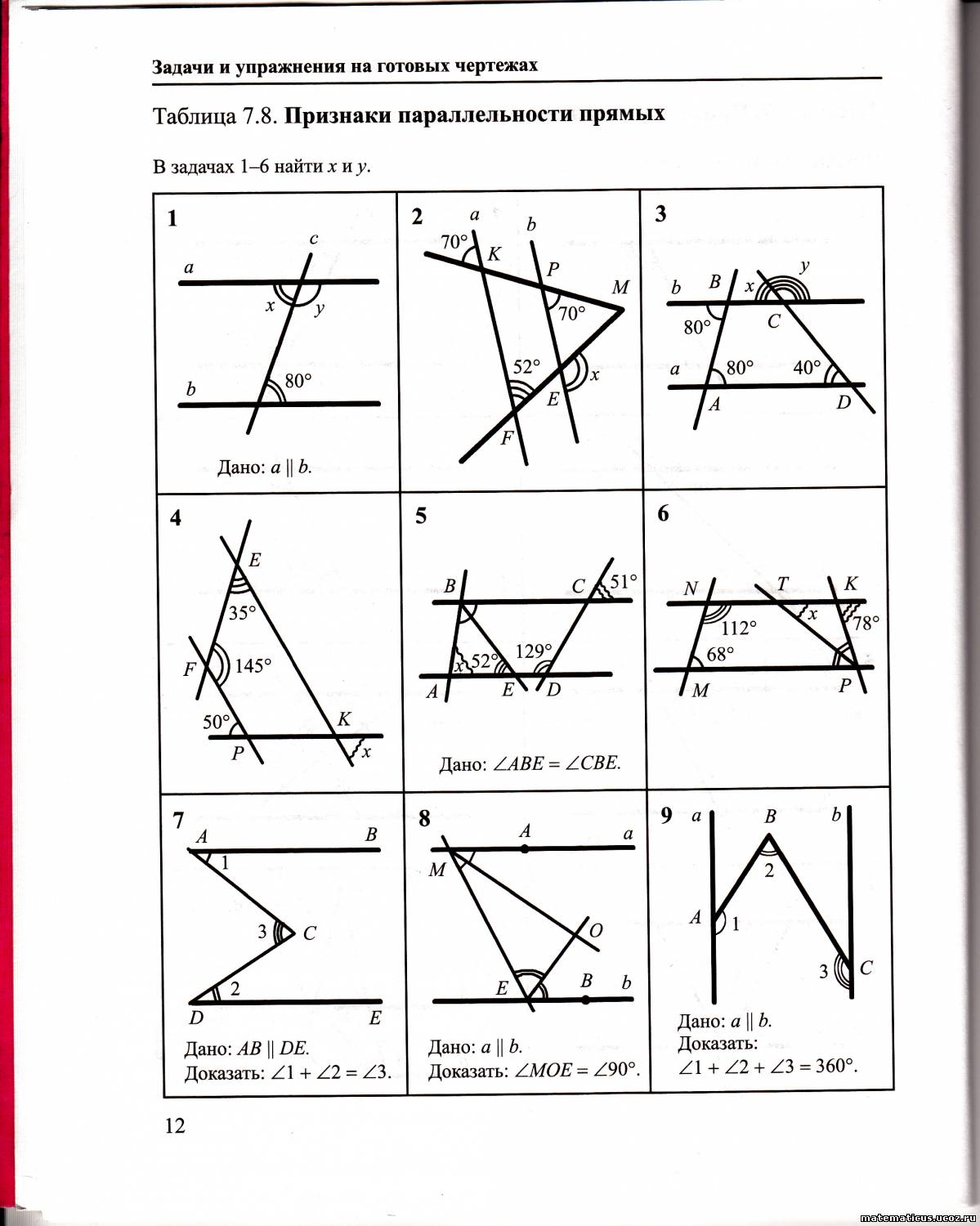 Задачи на готовых чертежах 7 9. Таблица 7.7 признаки параллельности прямых чертежи. Геометрия 7 класс задачи по готовым чертежам признаки параллельности. Признаки параллельности прямых 7 класс задачи с ответами таблица. Геометрия признаки параллельности прямых 7 класс таблица.